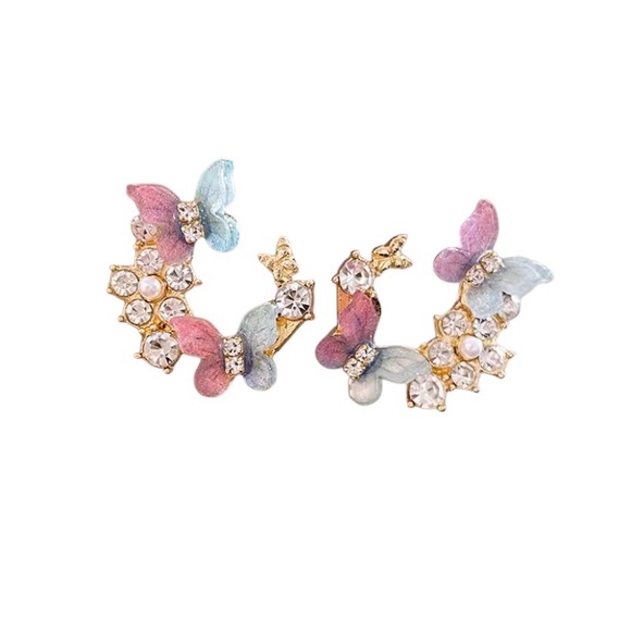 Fashionista Fix Boutique Jewelry - Gold Butterfly & Flower Earrings With Pearl & Rhinestone Accents